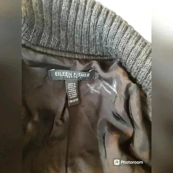 Eileen Fisher Black Boiled Wool High Neck Long Sleeve Zip-Up Jacket, Size PP - Picture 3 of 4